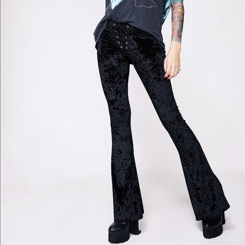 Dolls kill lace up velvet bell bottoms
